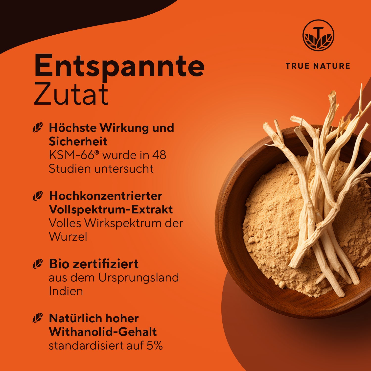 Bio Ashwagandha KSM 66 Extrakt Kapseln Vitamine & Nahrungsergänzungsmittel True Nature