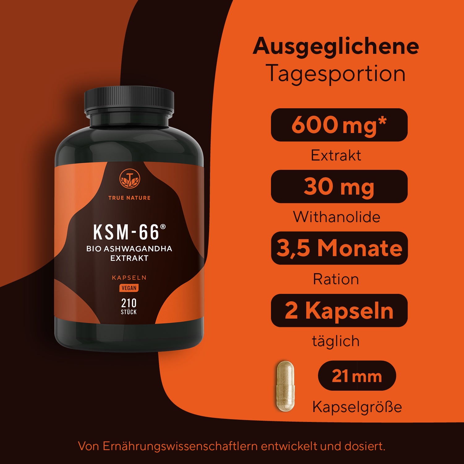 Bio Ashwagandha KSM 66 Extrakt Kapseln Vitamine & Nahrungsergänzungsmittel True Nature